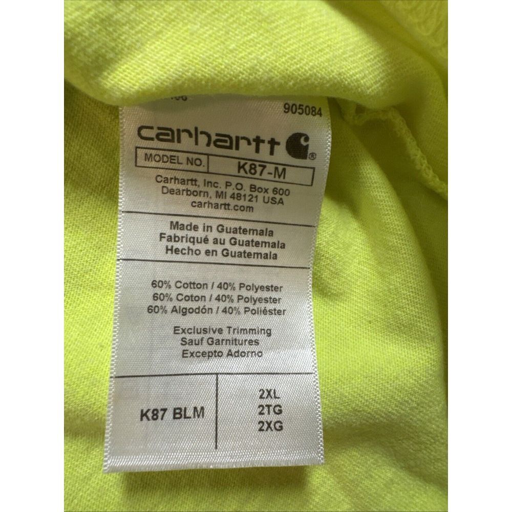 Carhartt T Shirt‎ Men Extra Large Loose Fit Pocket Neon Yellow Work Wear Durable - Picture 4 of 12